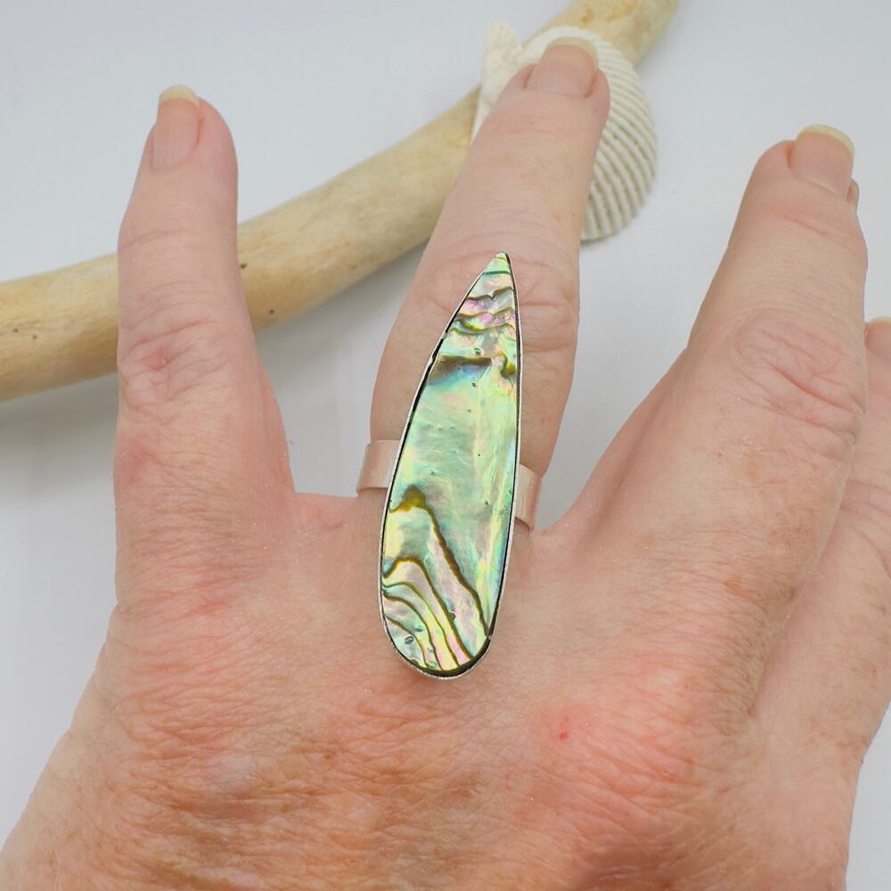 Abalone Shell Statement Ring Sterling Silver Plated Ring Size 8 Size 8